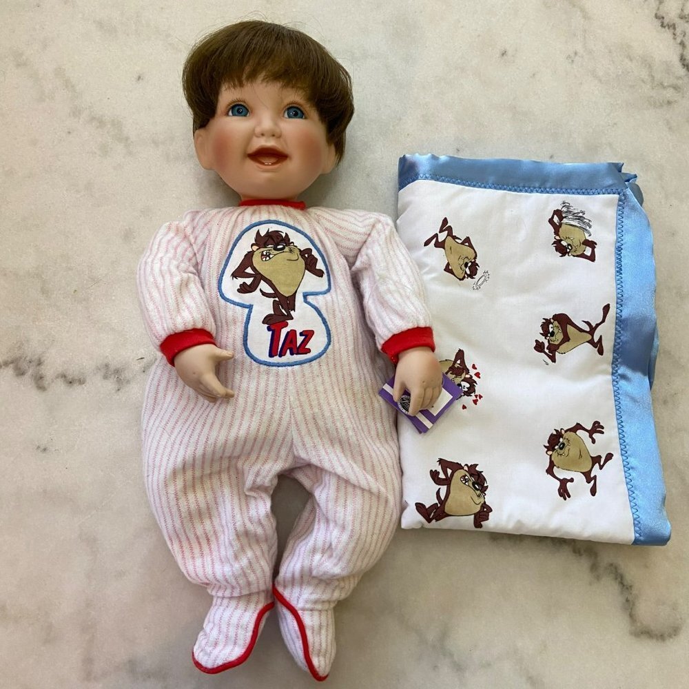 Ashton Drake Porcelain Doll Mommy's Little Angel Taz Outfit Blanket Looney Tunes - Picture 12 of 13